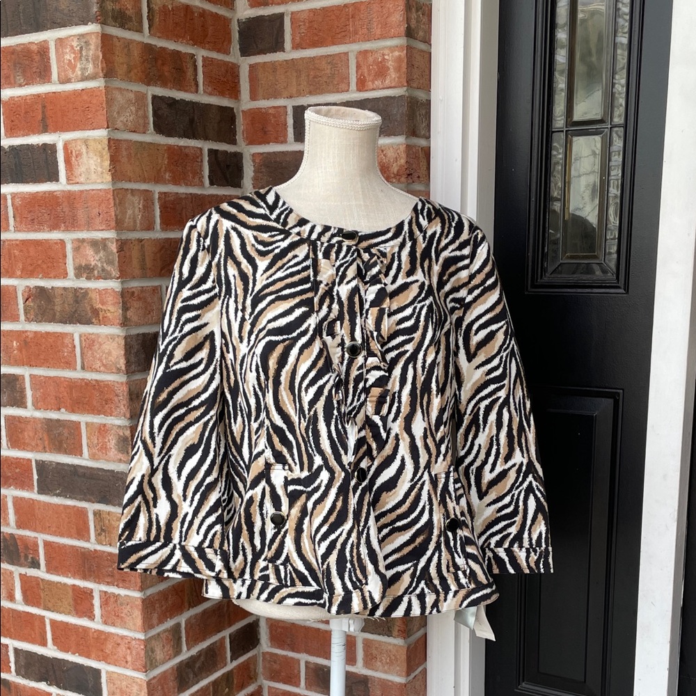 Charter Club Petite Animal Print Black,‎ White and Brown Blazer Top